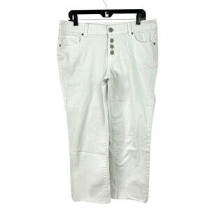 Maurices Womens Size 12 White Crop Capri Denim Jeans Mid Rise Raw Hem Button Fly